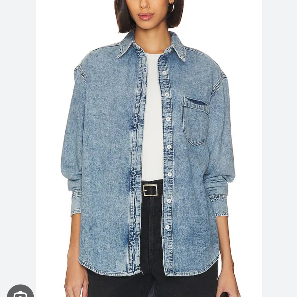 Good American NWT Camisa Indigo Easy Button Down Shirt